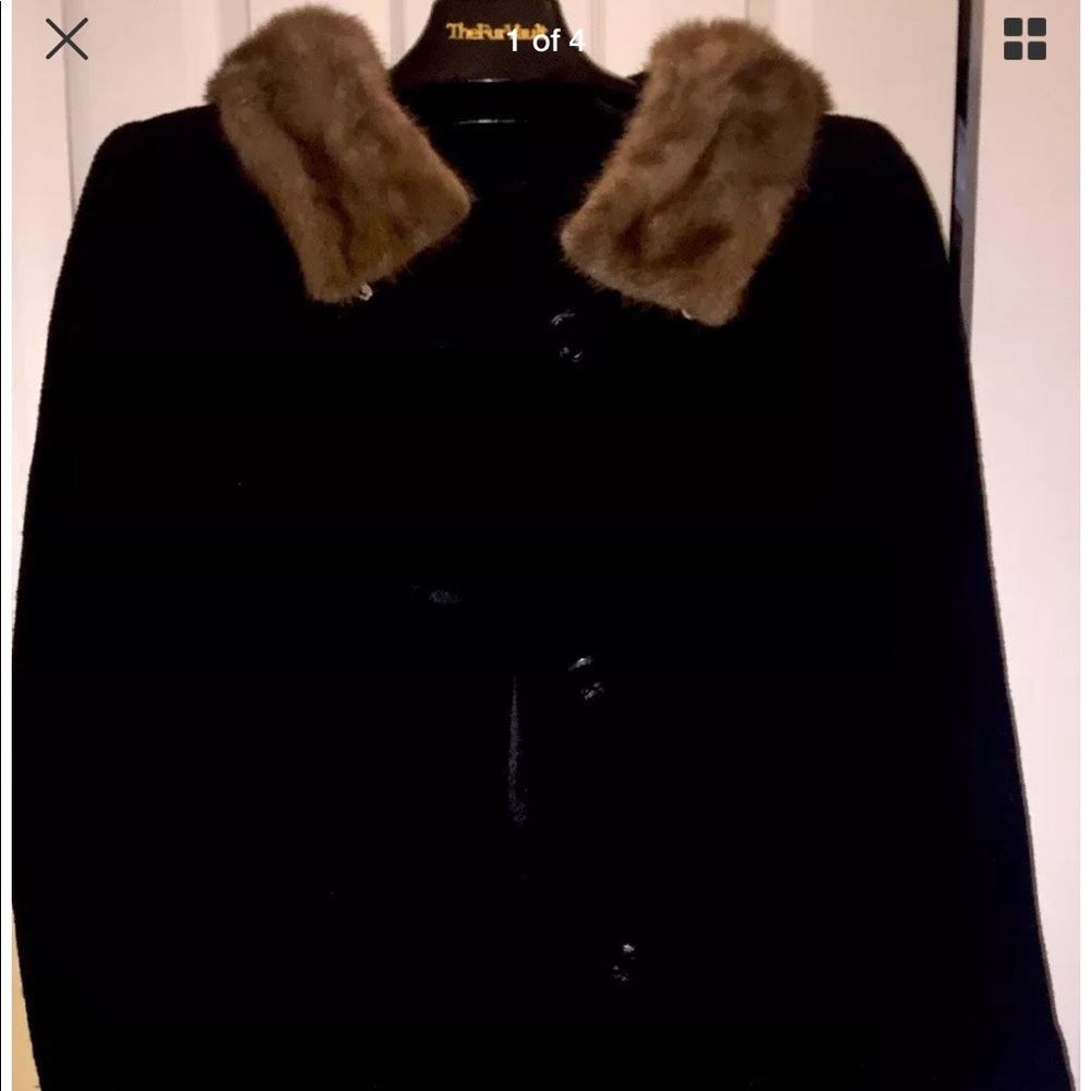Wool coat mink collar vintage excellent Sz 14/16